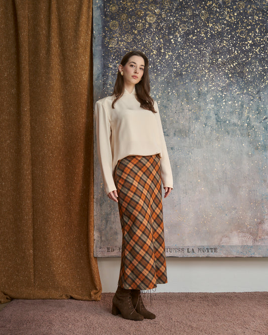 Gonna in lana vergine tartan godet