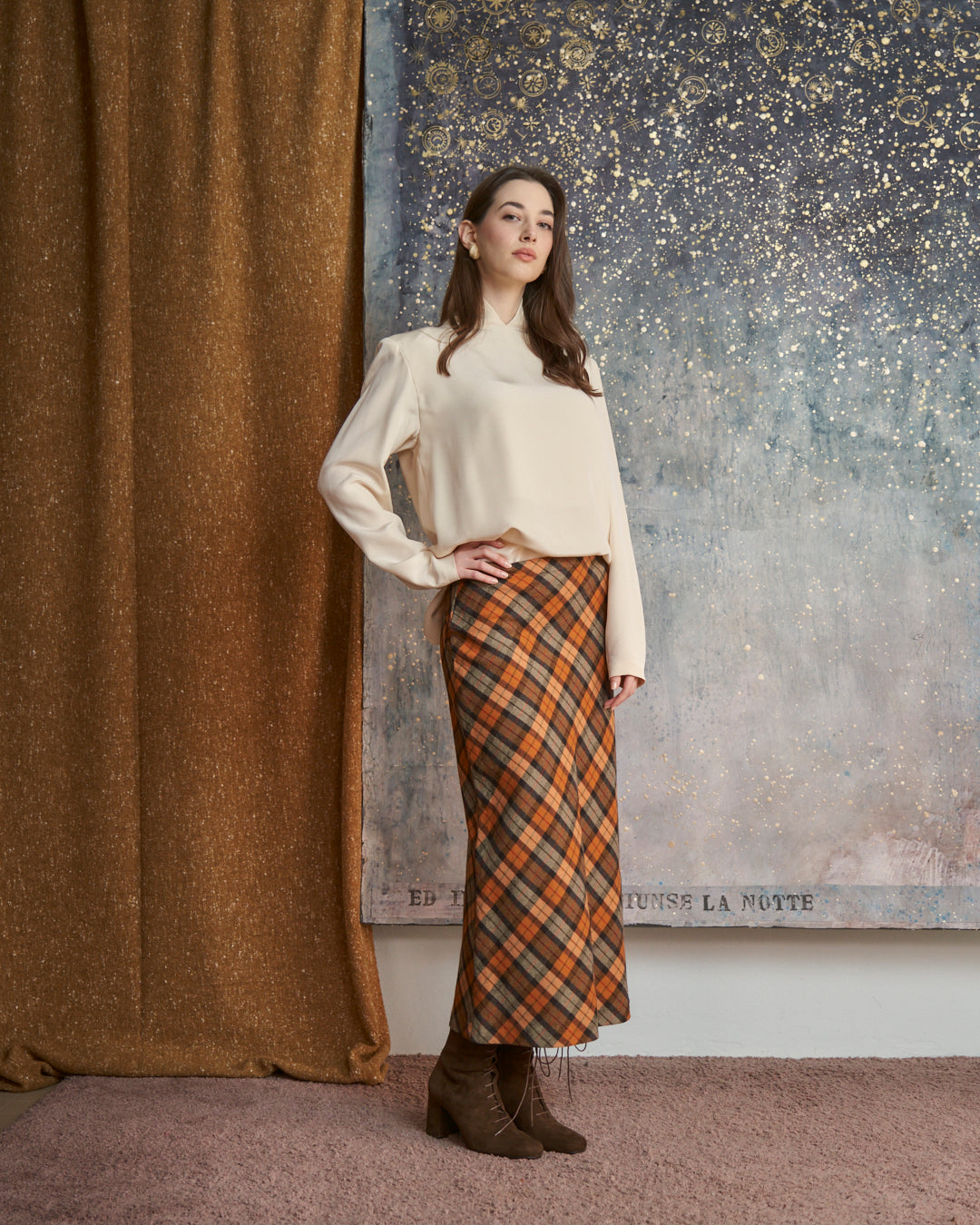 Gonna in lana vergine tartan godet