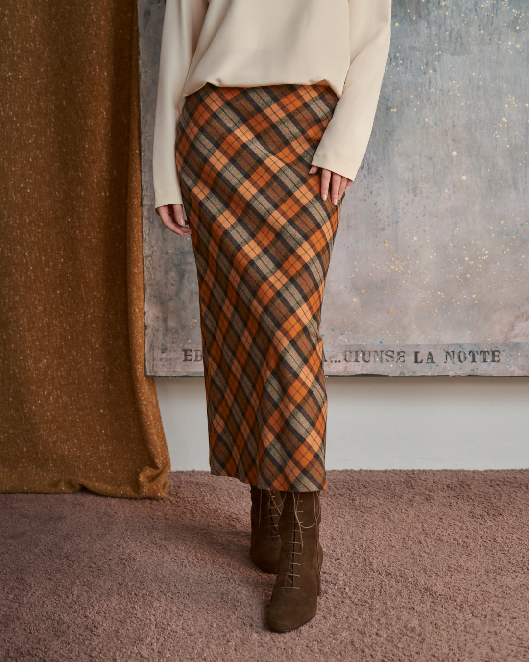 Gonna in lana vergine tartan godet