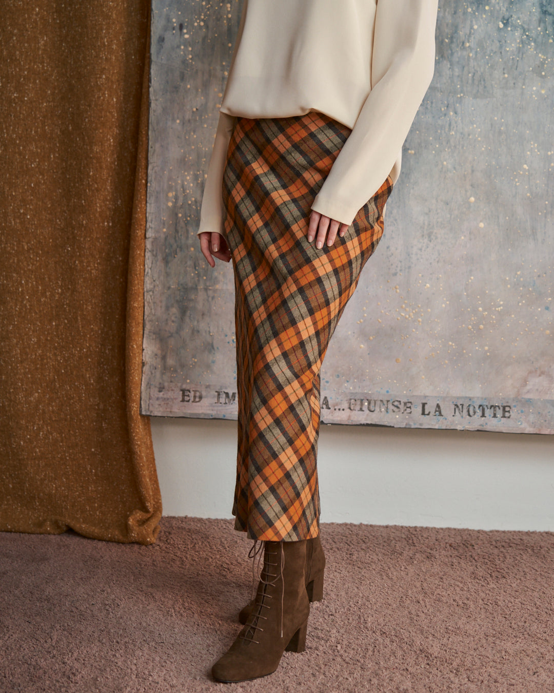 Gonna in lana vergine tartan godet