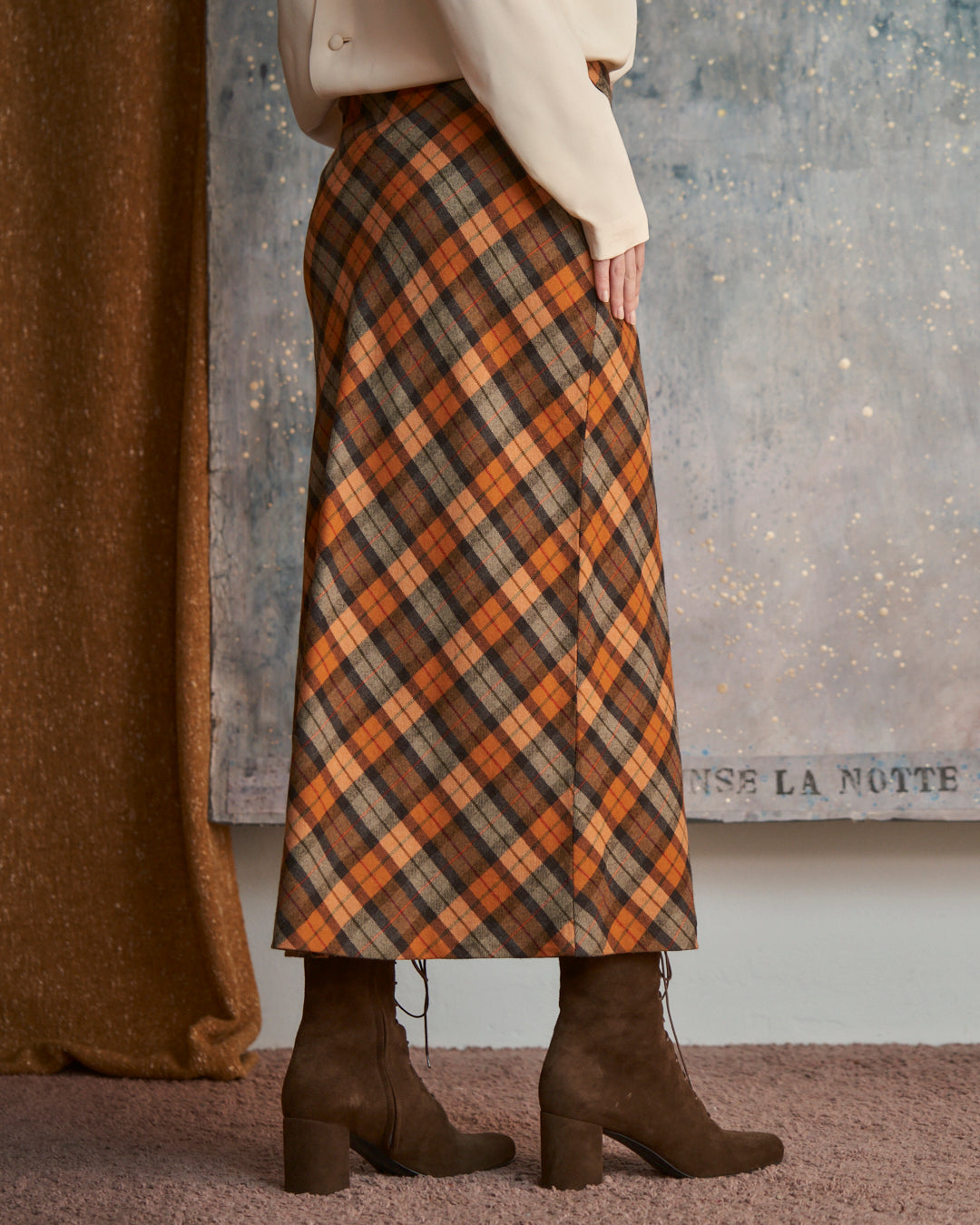 Gonna in lana vergine tartan godet