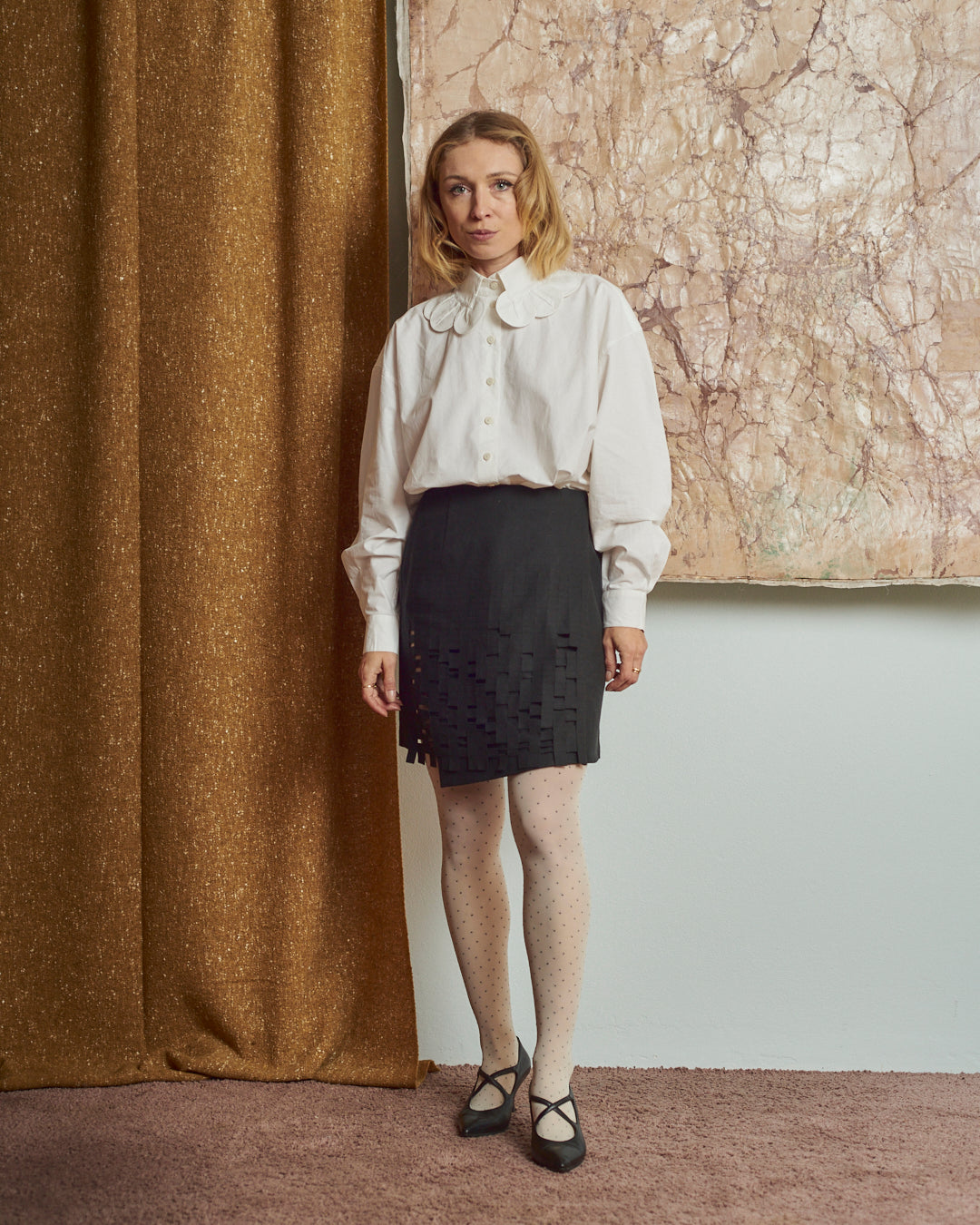 Gonna in lana a portafogli Antonio Berardi fw1999\2000 con pannello a "ritagli"