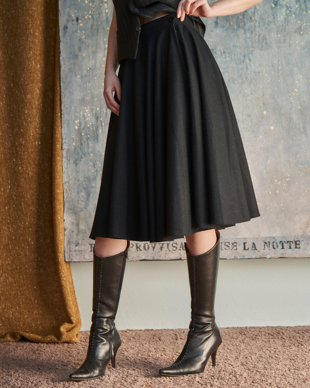 Gonna a Ruota in lana nera