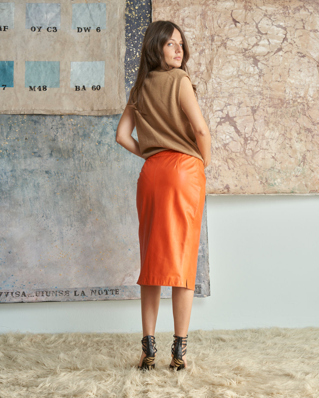 Gonna Antonio Berardi In pelle arancione con spacco regolabile