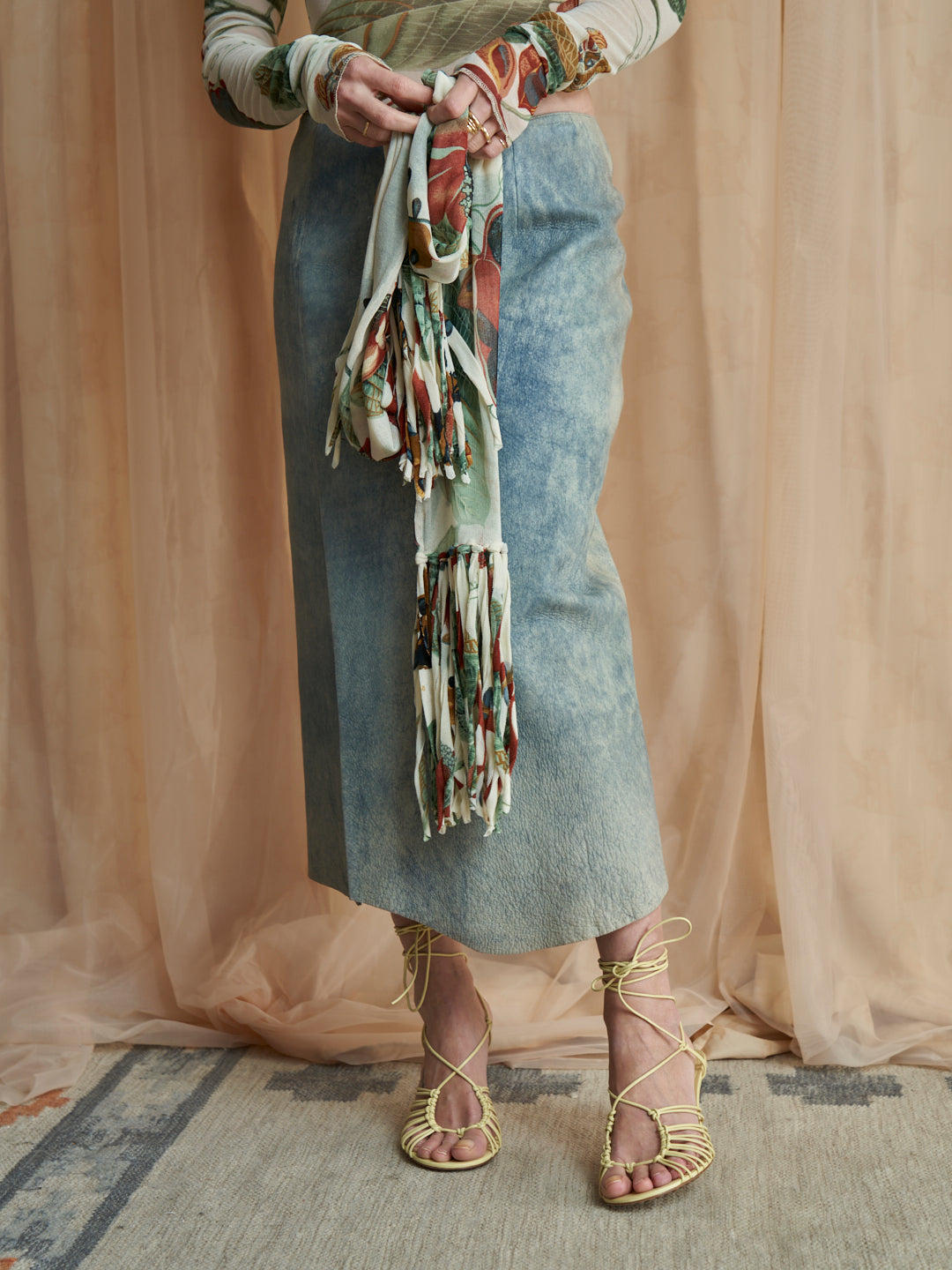 Gonna in pelle effetto slavato denim anni 90
