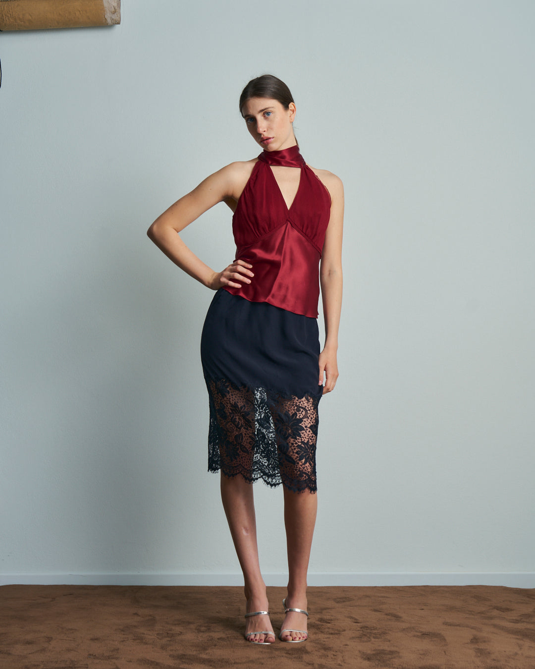 Gonna in seta sartoriale con pizzo