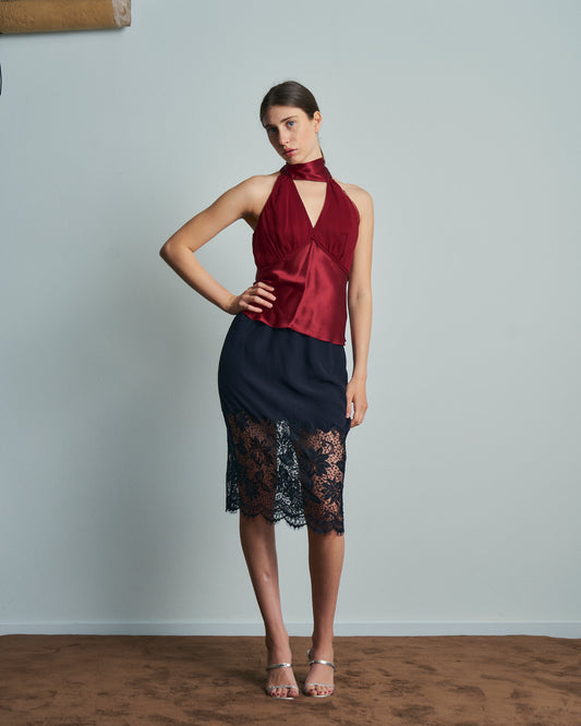 Gonna in seta sartoriale con pizzo