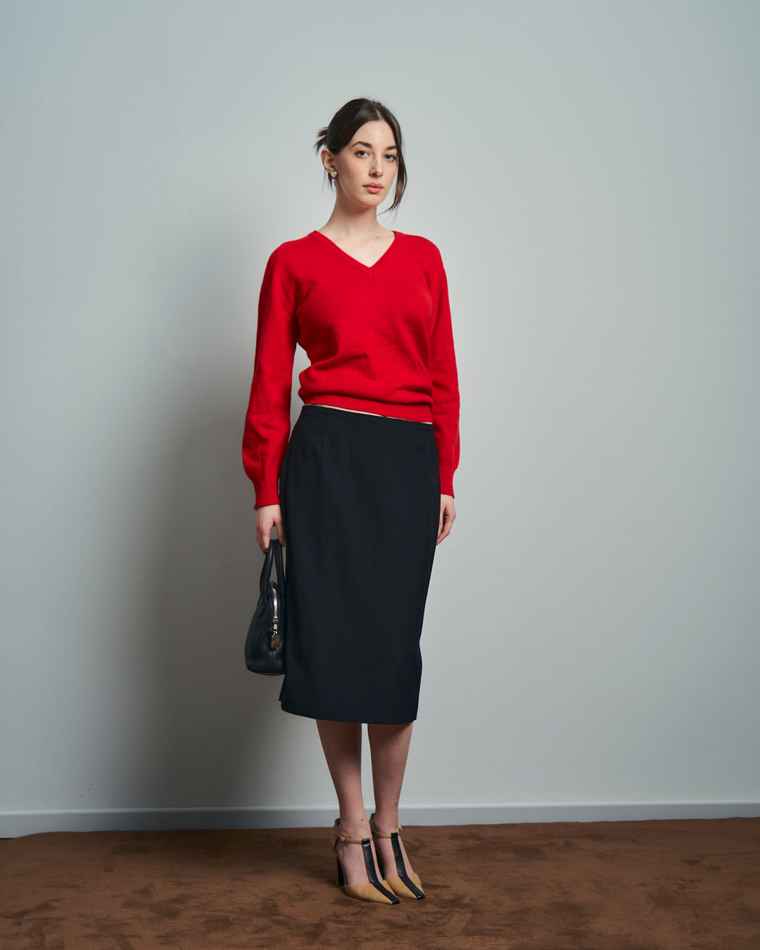 Gonna tubino gessato jacquard nera