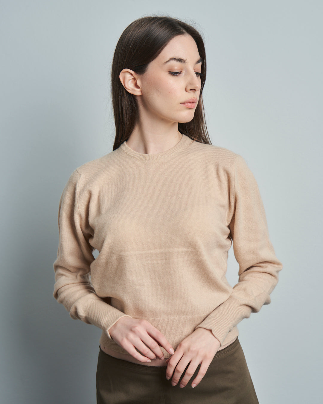Maglia anni 50 in cashmere beige girocollo made in Scotland
