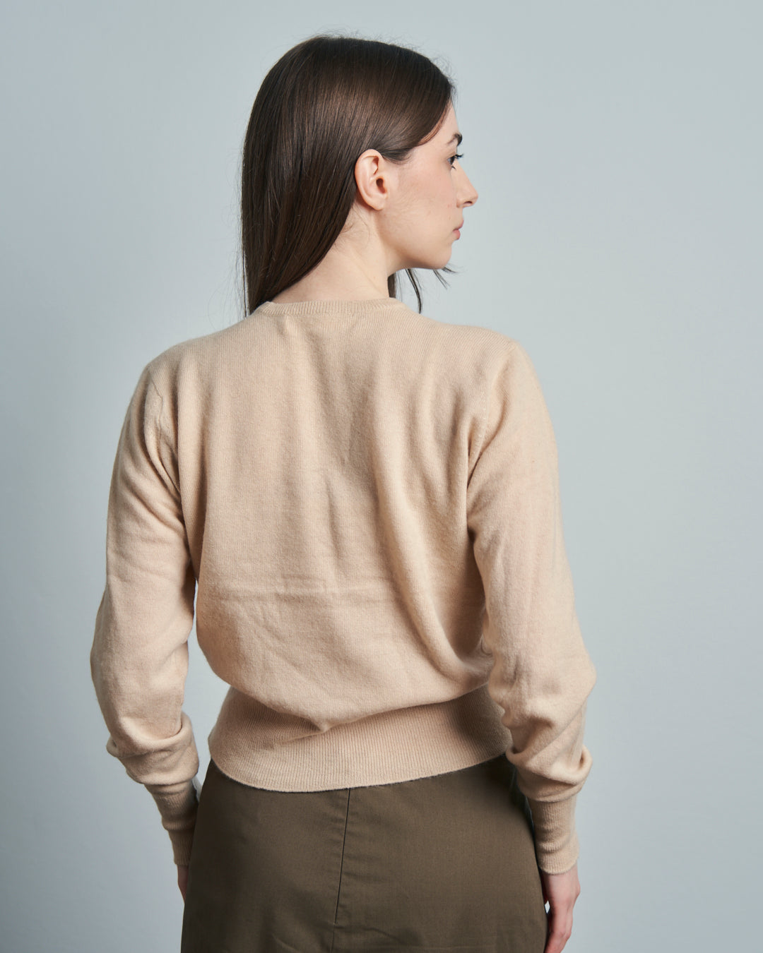 Maglia anni 50 in cashmere beige girocollo made in Scotland