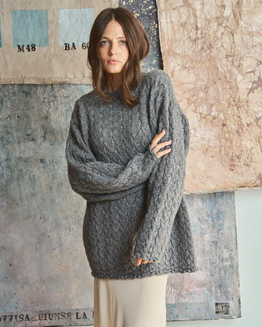 Maglione in cachemere scozzese a trama intrecciata grigio