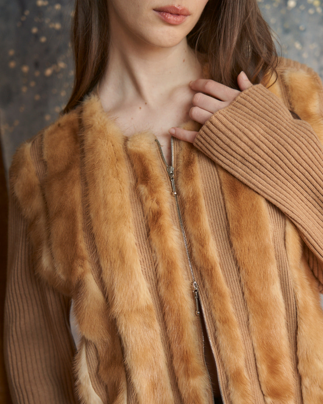 Maglia con visone in cashmere Cividini apertura zip