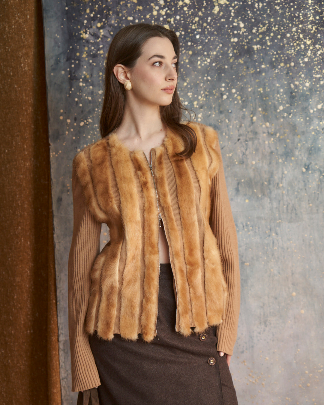 Maglia con visone in cashmere Cividini apertura zip