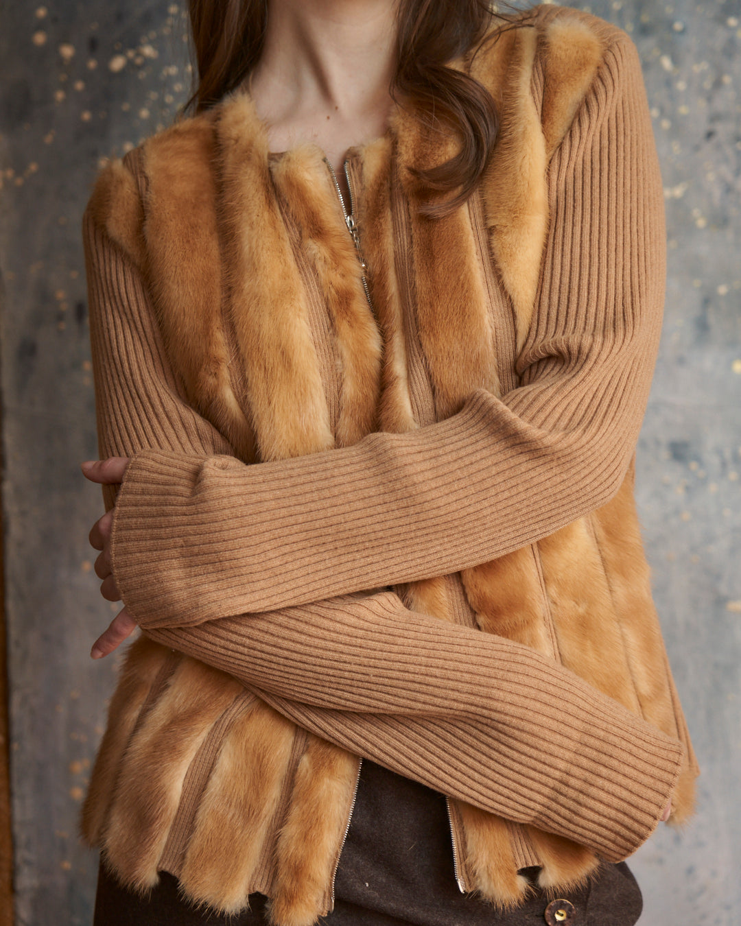 Maglia con visone in cashmere Cividini apertura zip