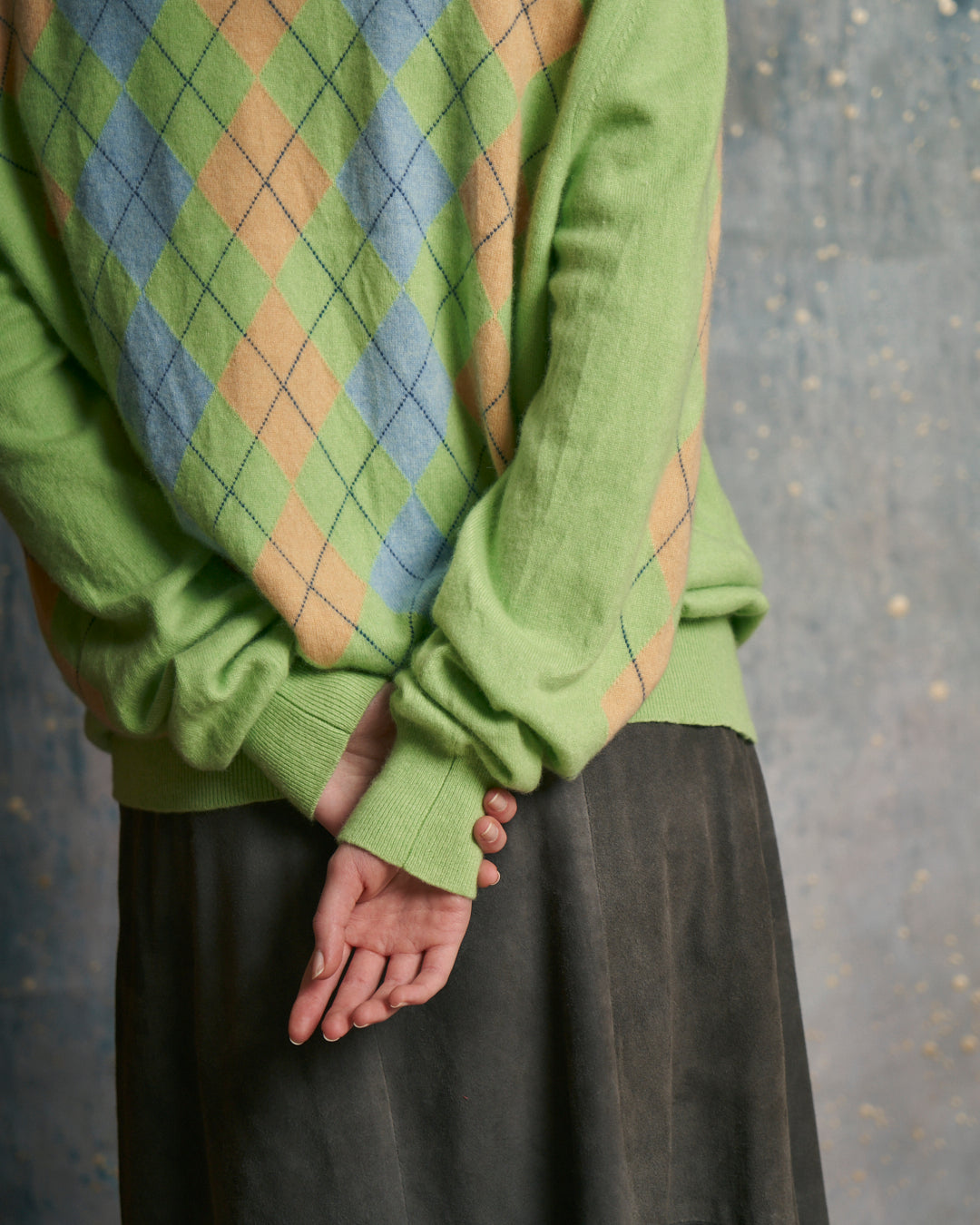 Maglia in cashmere polo a intarsi a rombi pastello