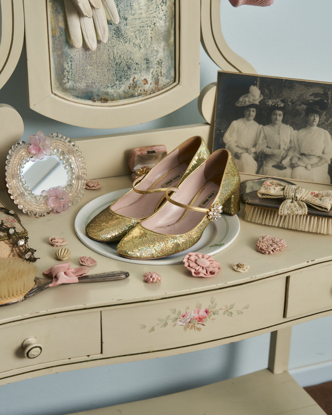 Mary Jane Miu Miu glitter oro
