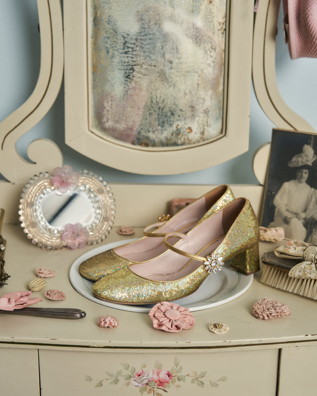 Mary Jane Miu Miu glitter oro
