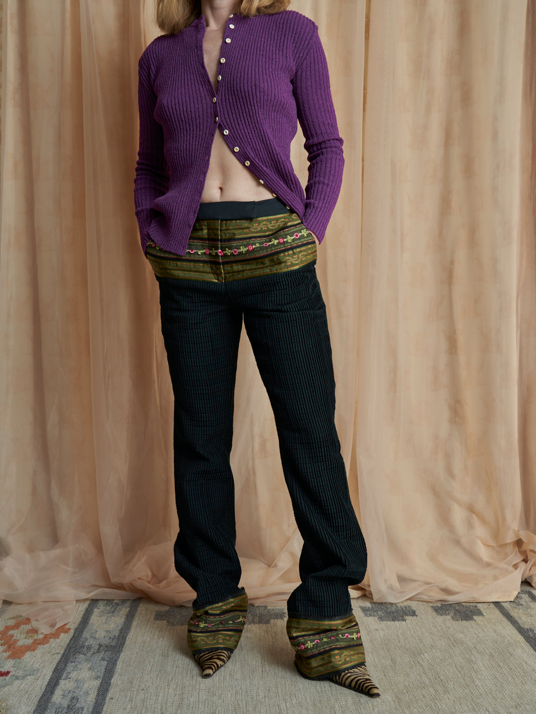 Pantaloni Antonio Berardi Plissettati con passamanerie e inserti pelle