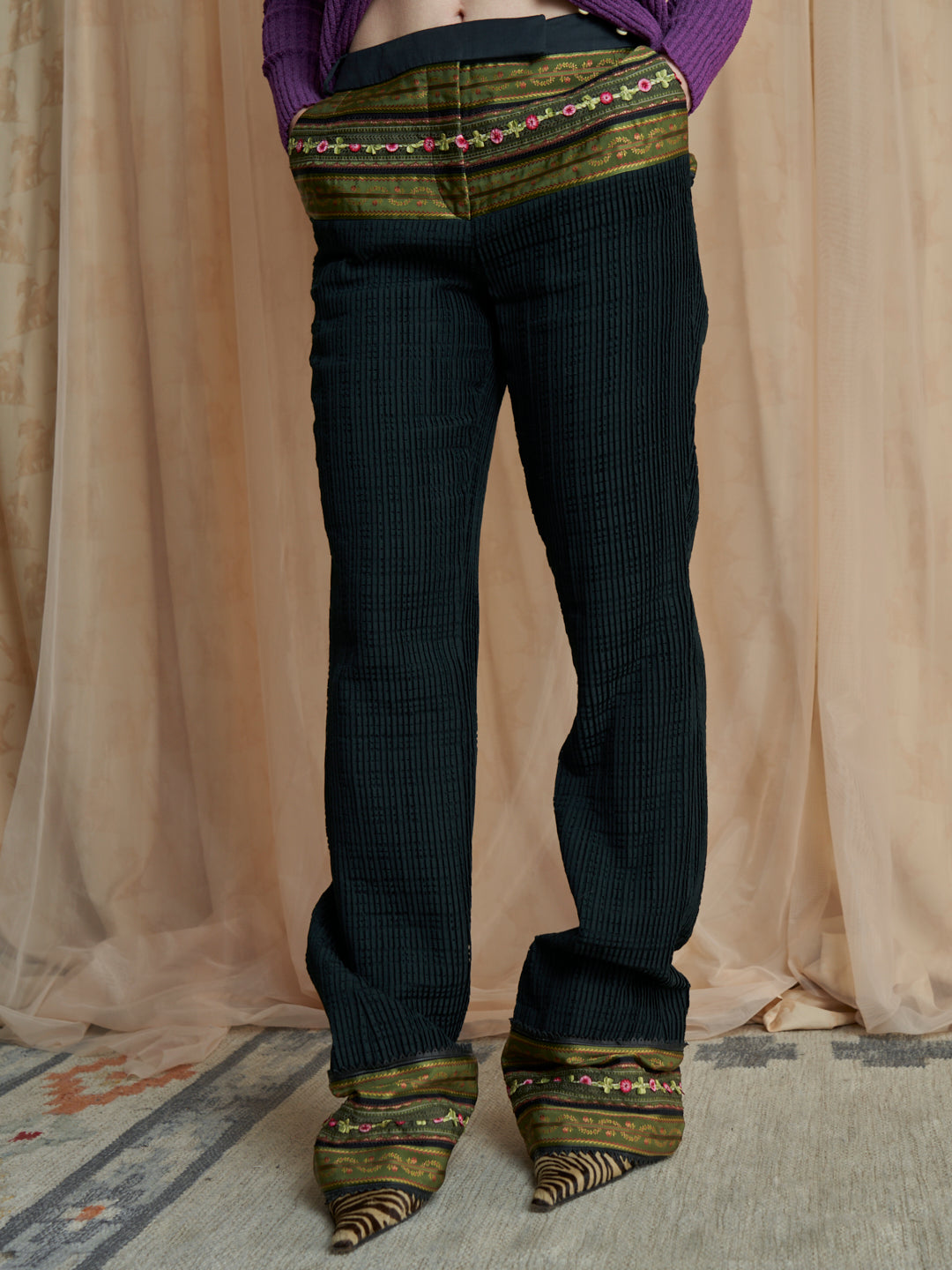 Pantaloni Antonio Berardi Plissettati con passamanerie e inserti pelle