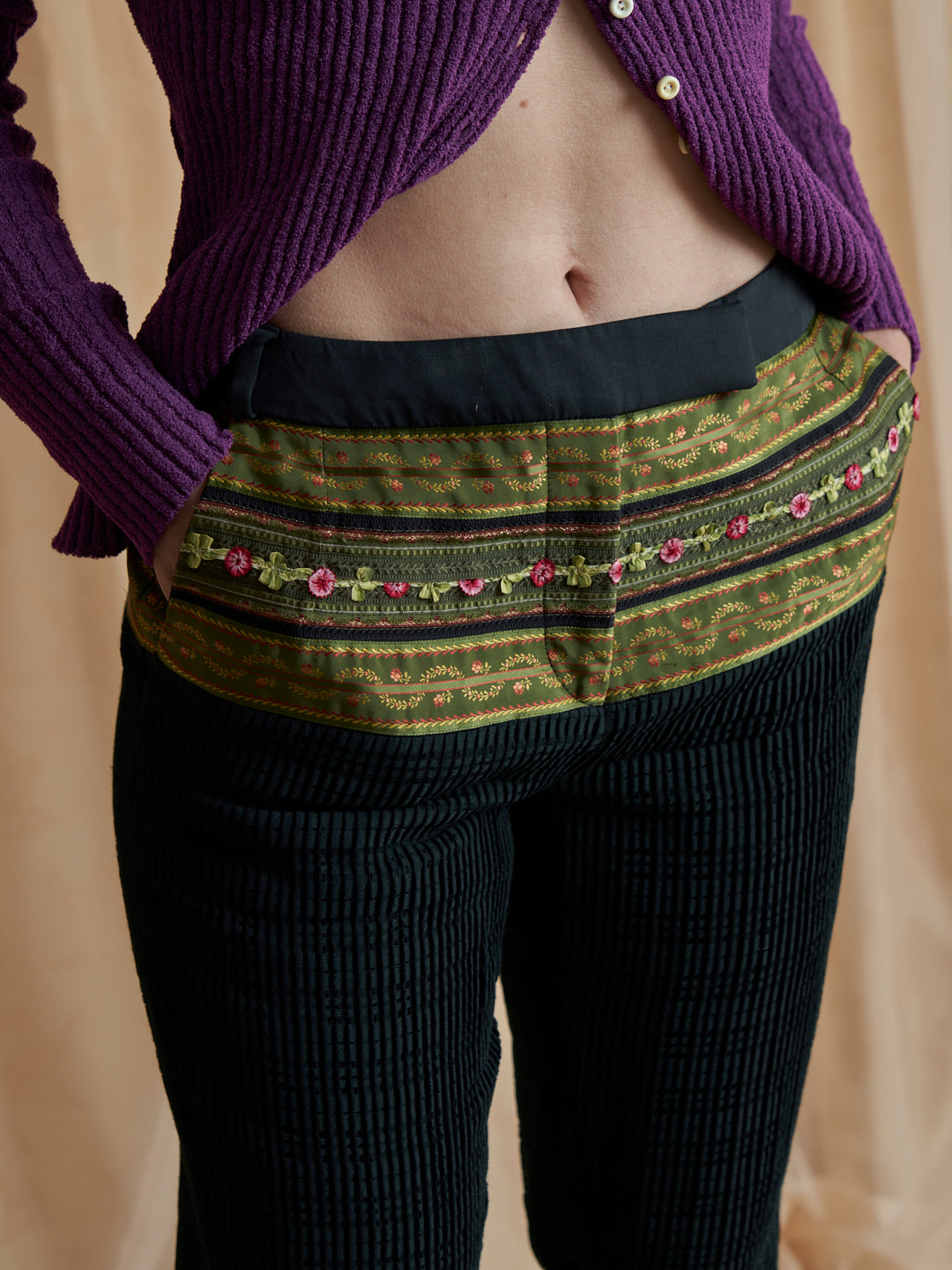 Pantaloni Antonio Berardi Plissettati con passamanerie e inserti pelle