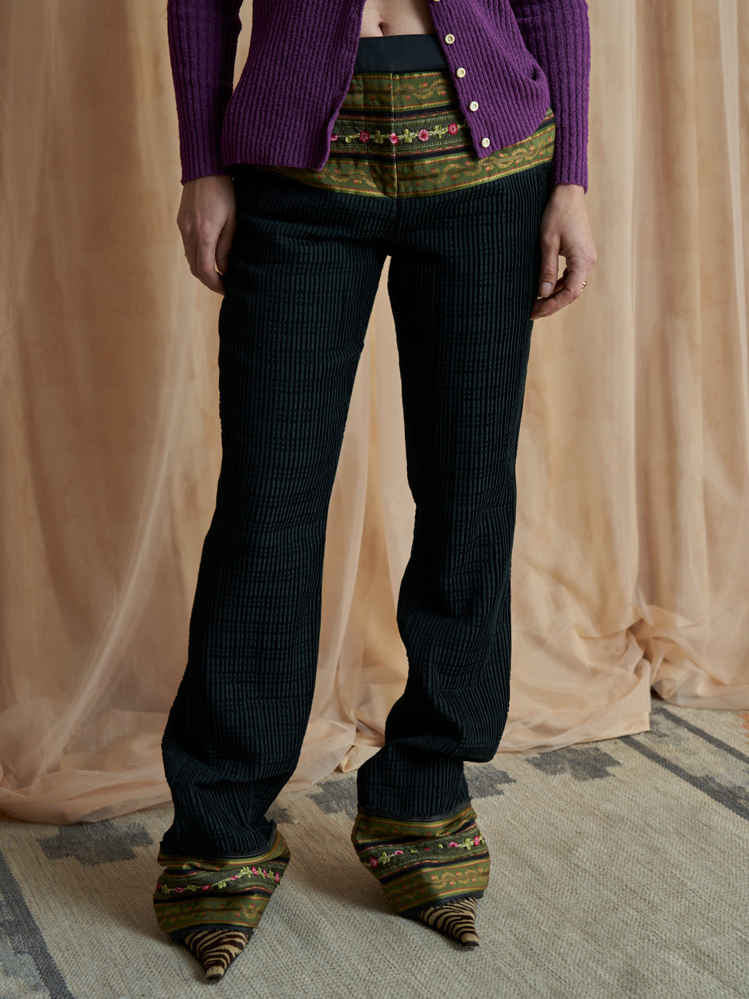 Pantaloni Antonio Berardi Plissettati con passamanerie e inserti pelle