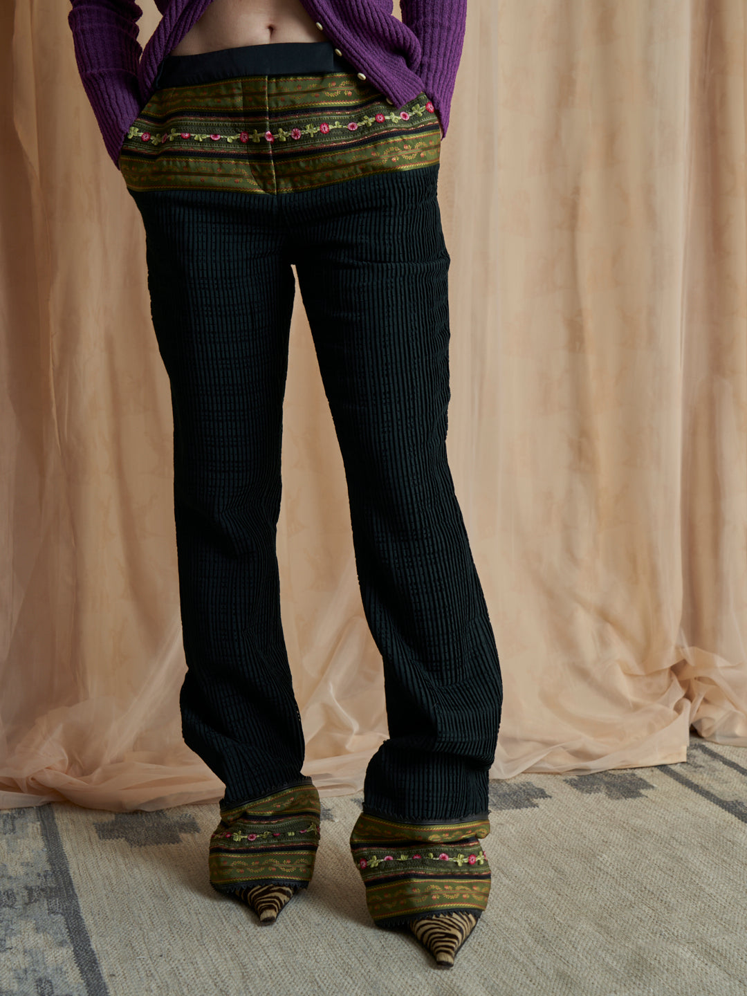 Pantaloni Antonio Berardi Plissettati con passamanerie e inserti pelle