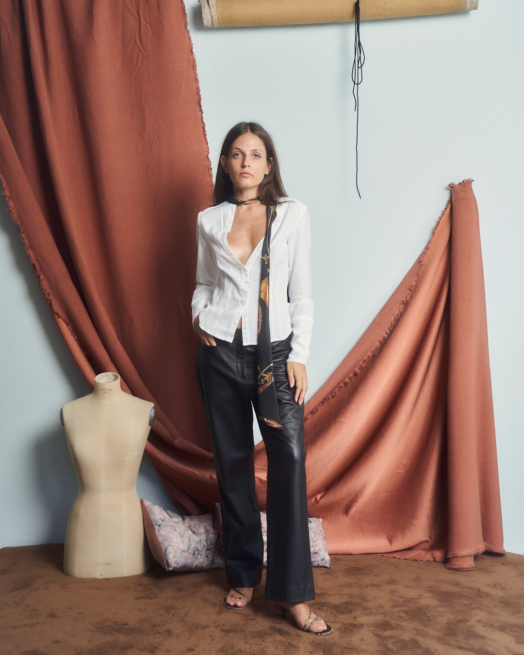 Pantaloni in pelle Marrone con dettagli sul fianco