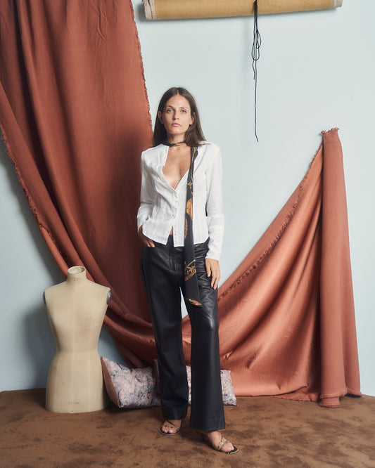 Pantaloni in pelle Marrone con dettagli sul fianco