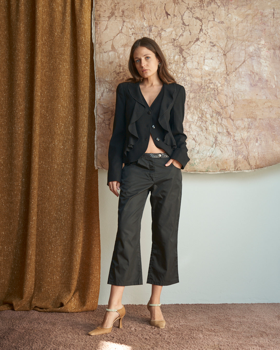 Pantalone Prada Vintage in nylon e pelle di pitone