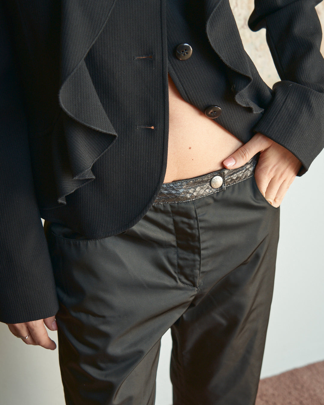 Pantalone Prada Vintage in nylon e pelle di pitone