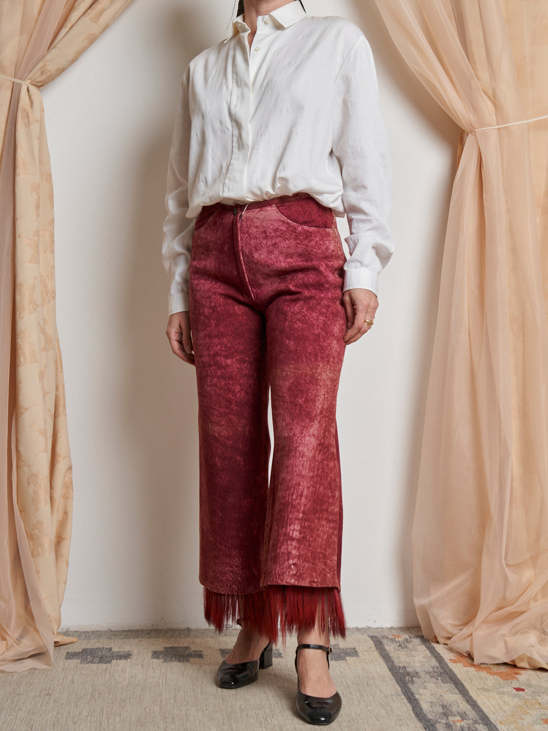 Pantalone in pelle e pelliccia al fondo made in Italy dead stock anni 90