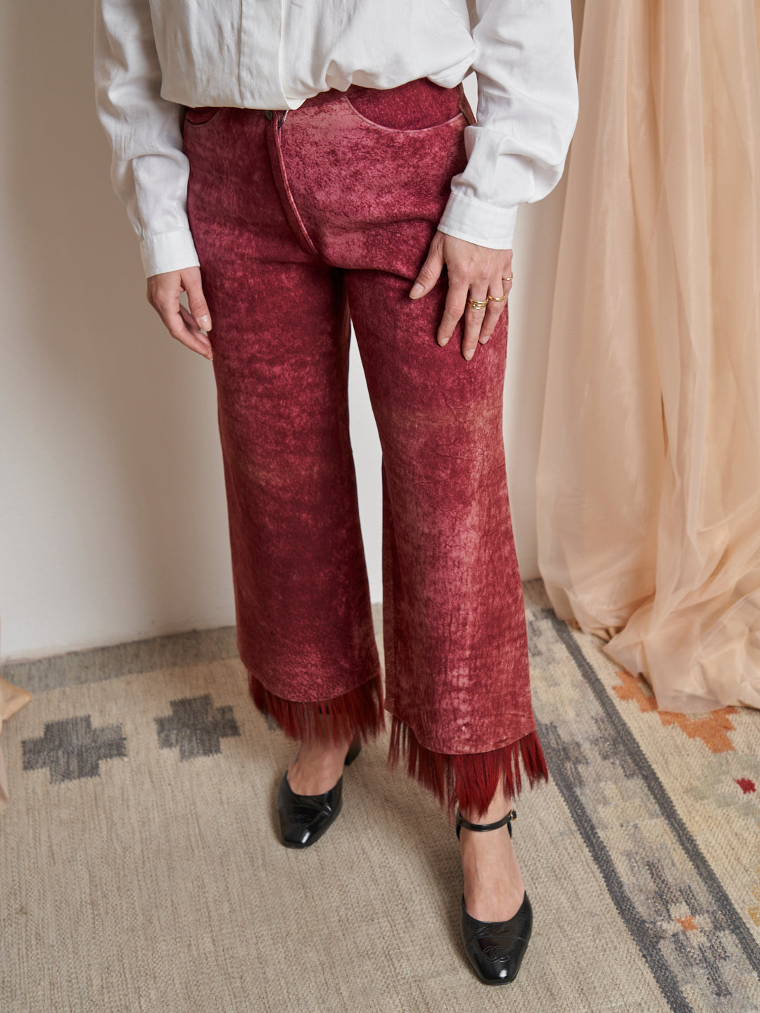 Pantalone in pelle e pelliccia al fondo made in Italy dead stock anni 90