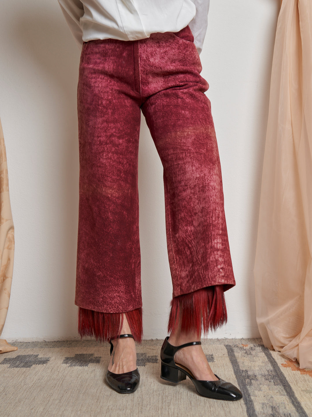 Pantalone in pelle e pelliccia al fondo made in Italy dead stock anni 90