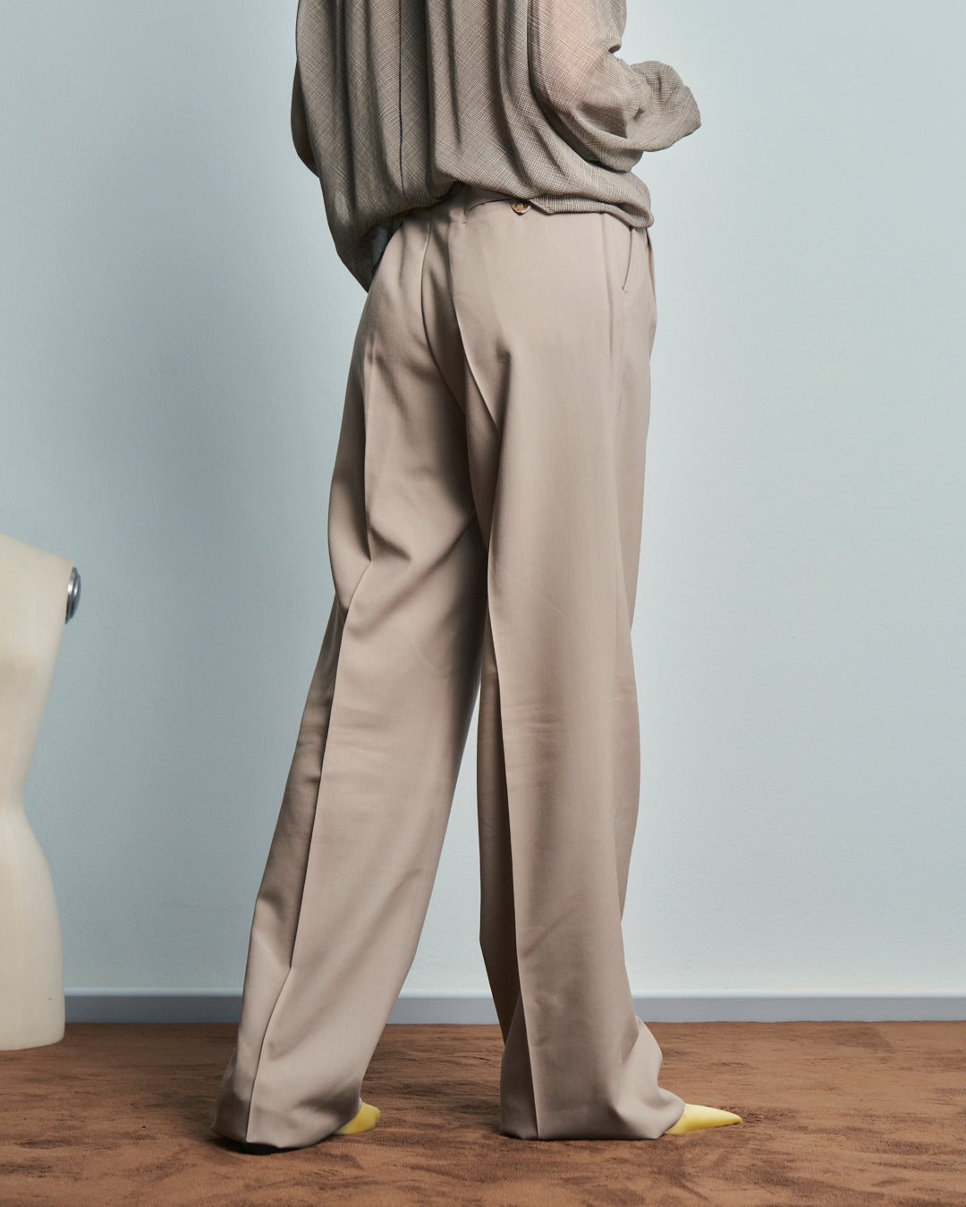 Pantaloni anni 70 classico con pieghe tasche alla francese