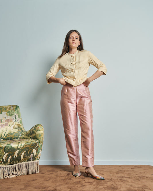 Pantaloni in seta shantung rosa anni 90
