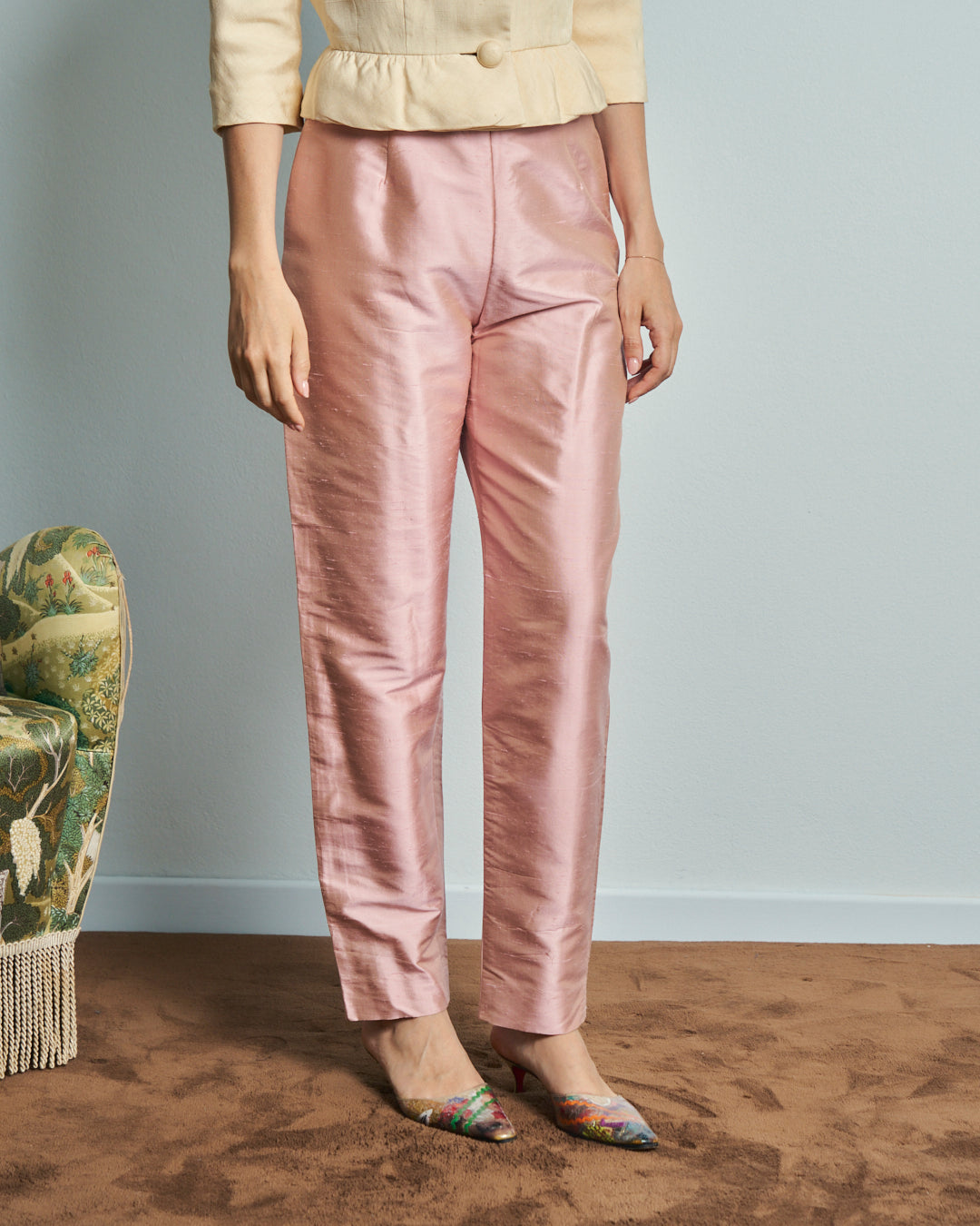 Pantaloni in seta shantung rosa anni 90