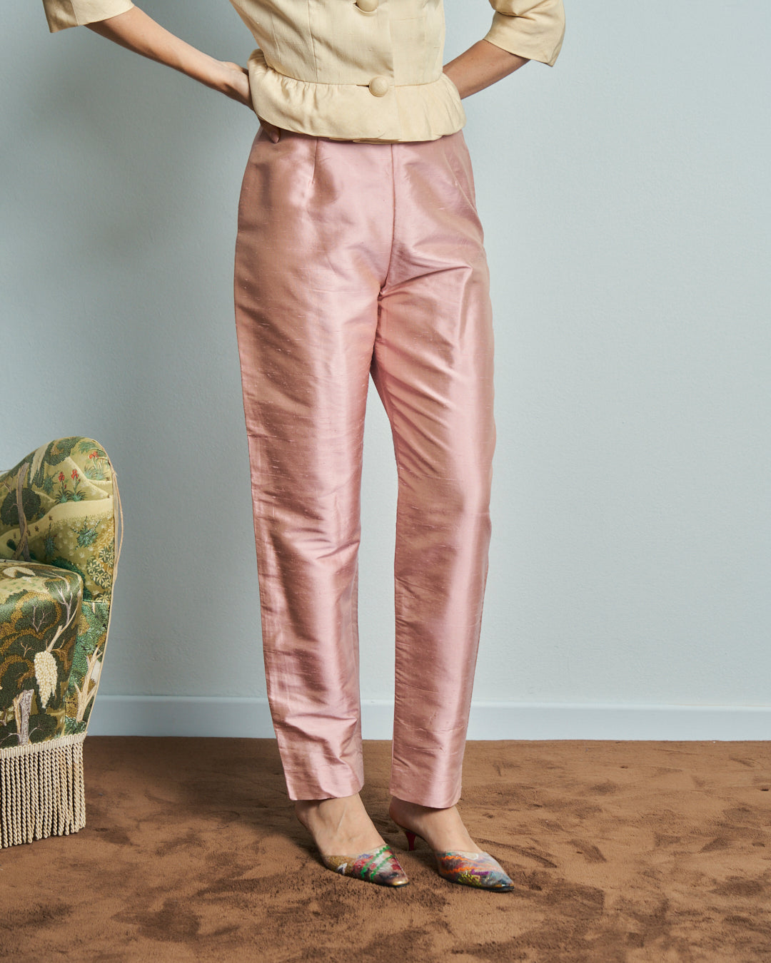 Pantaloni in seta shantung rosa anni 90