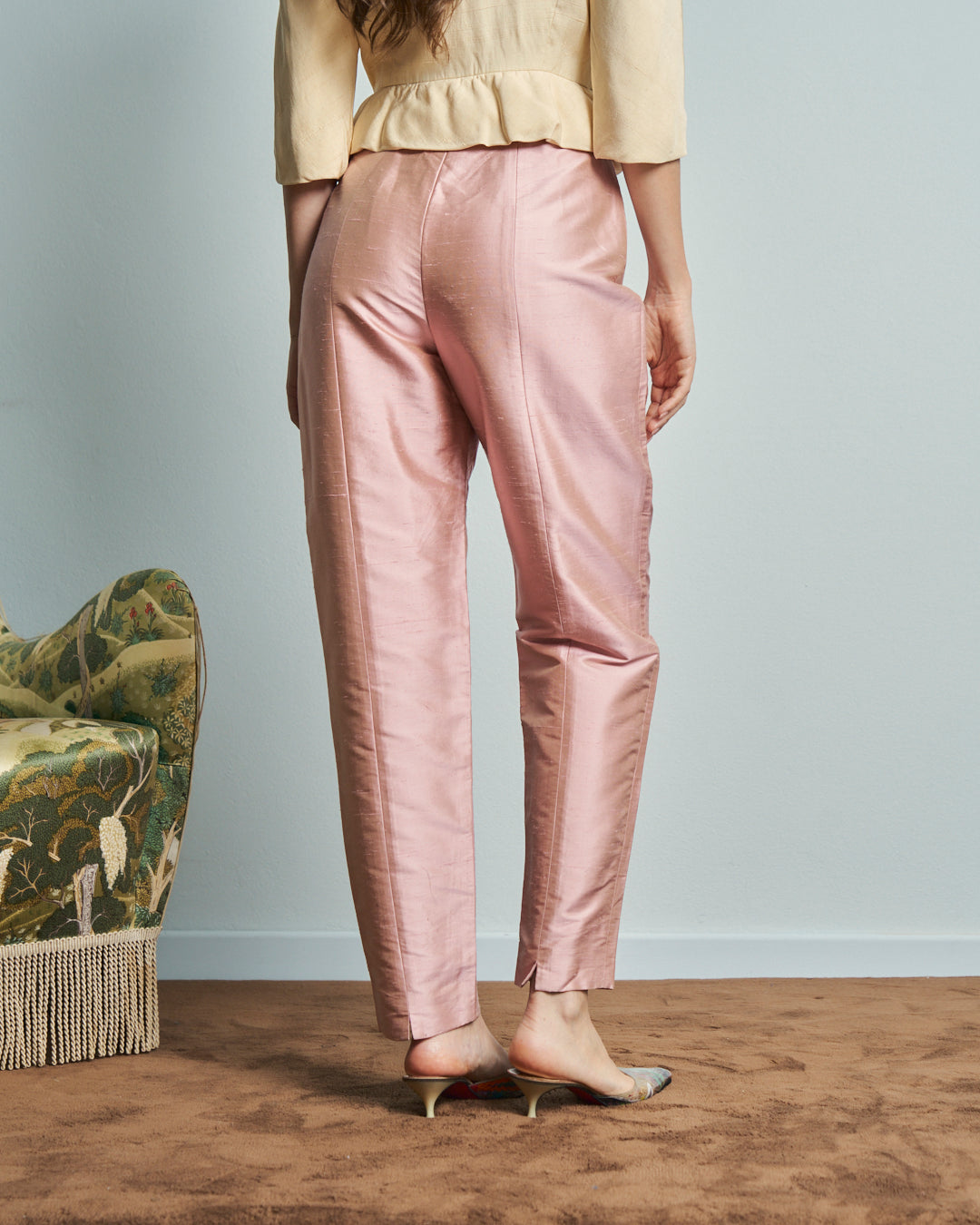 Pantaloni in seta shantung rosa anni 90