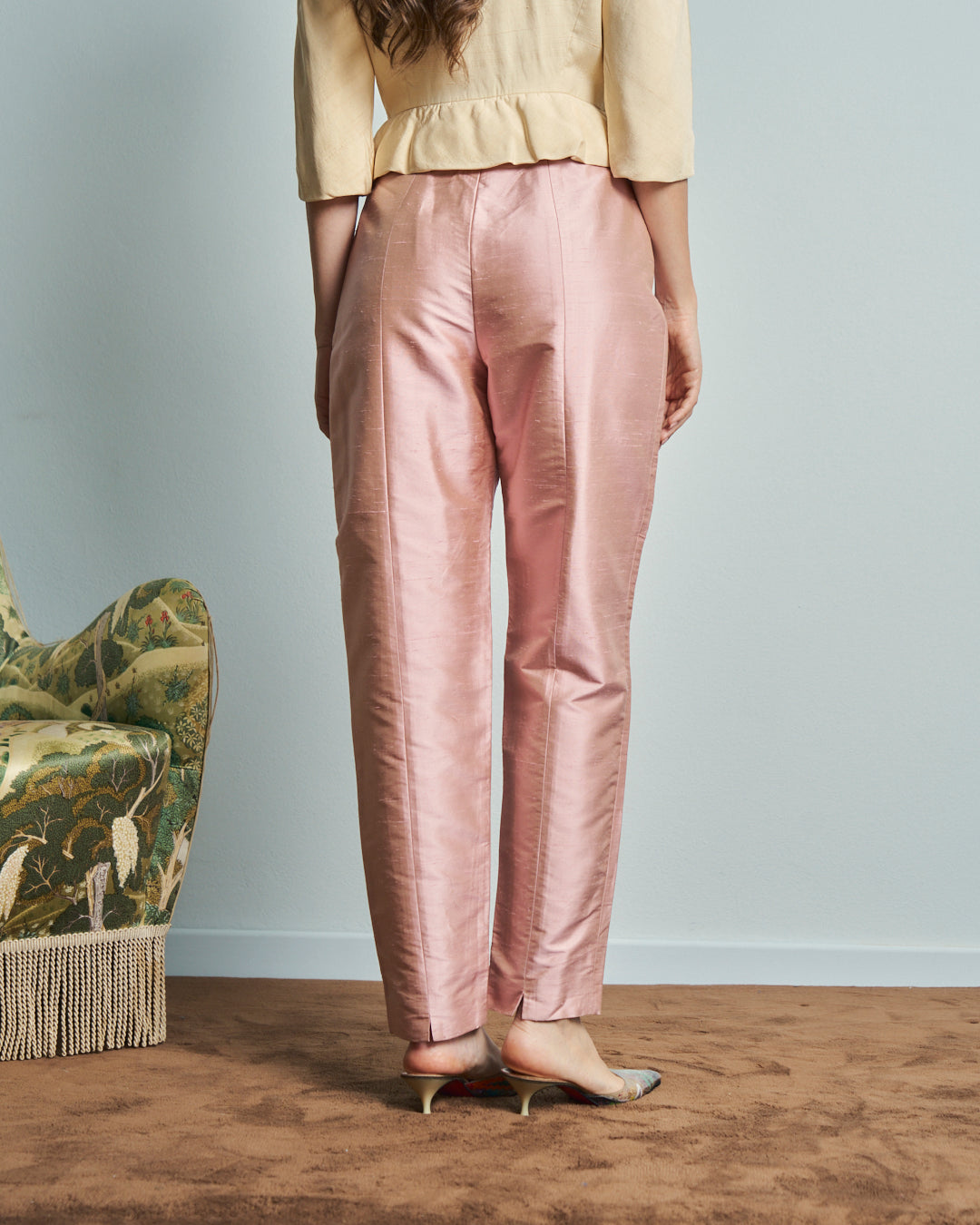 Pantaloni in seta shantung rosa anni 90