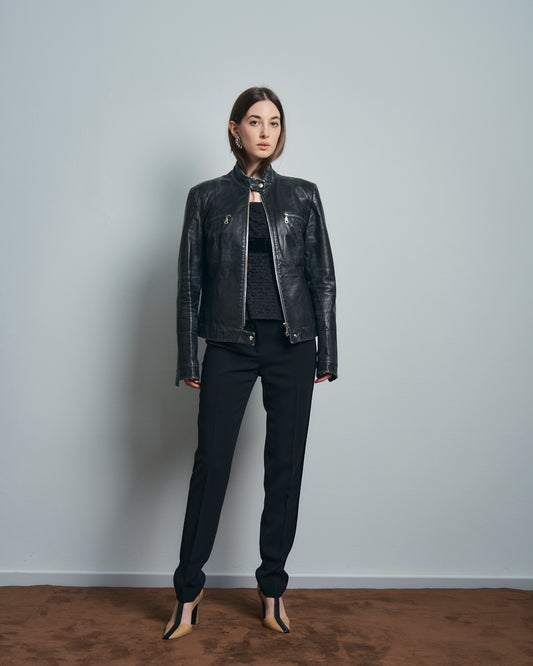 Pantaloni firmati MIU MIU slim smoking con banda di raso laterale