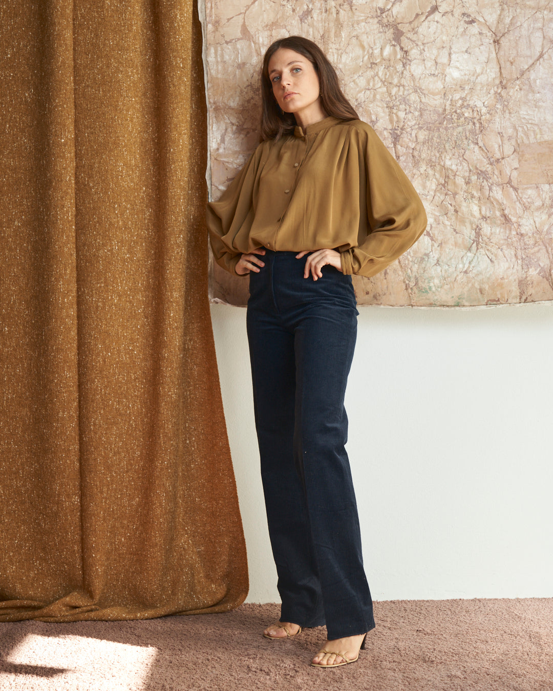 Pantalone anni 70 Fusalp in velluto a coste blu navy con cartellino