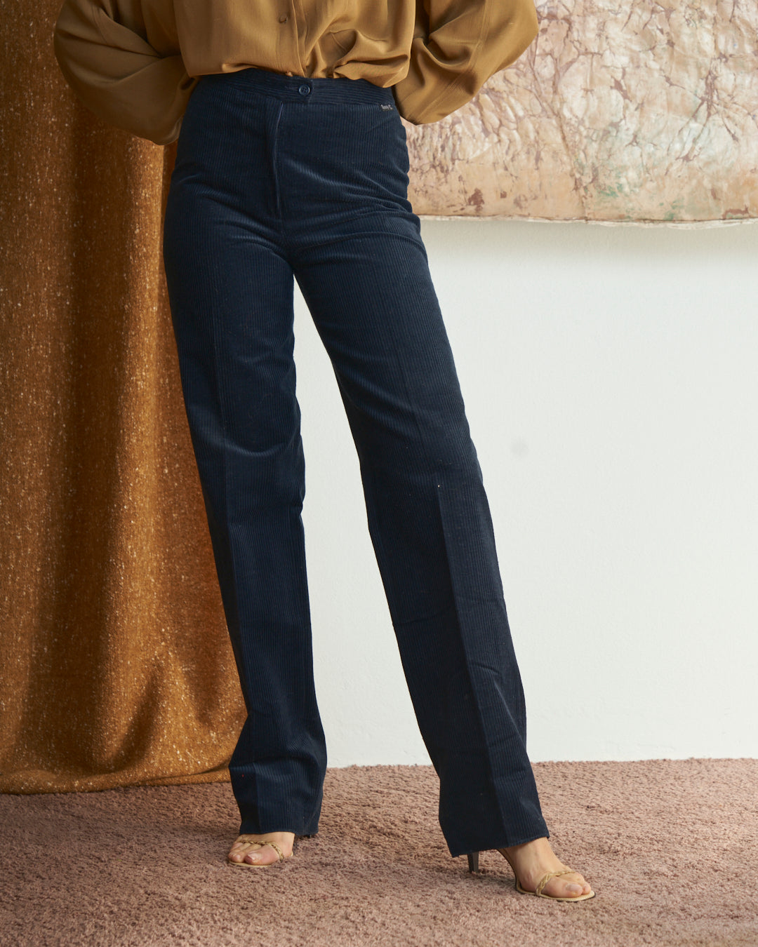 Pantalone anni 70 Fusalp in velluto a coste blu navy con cartellino