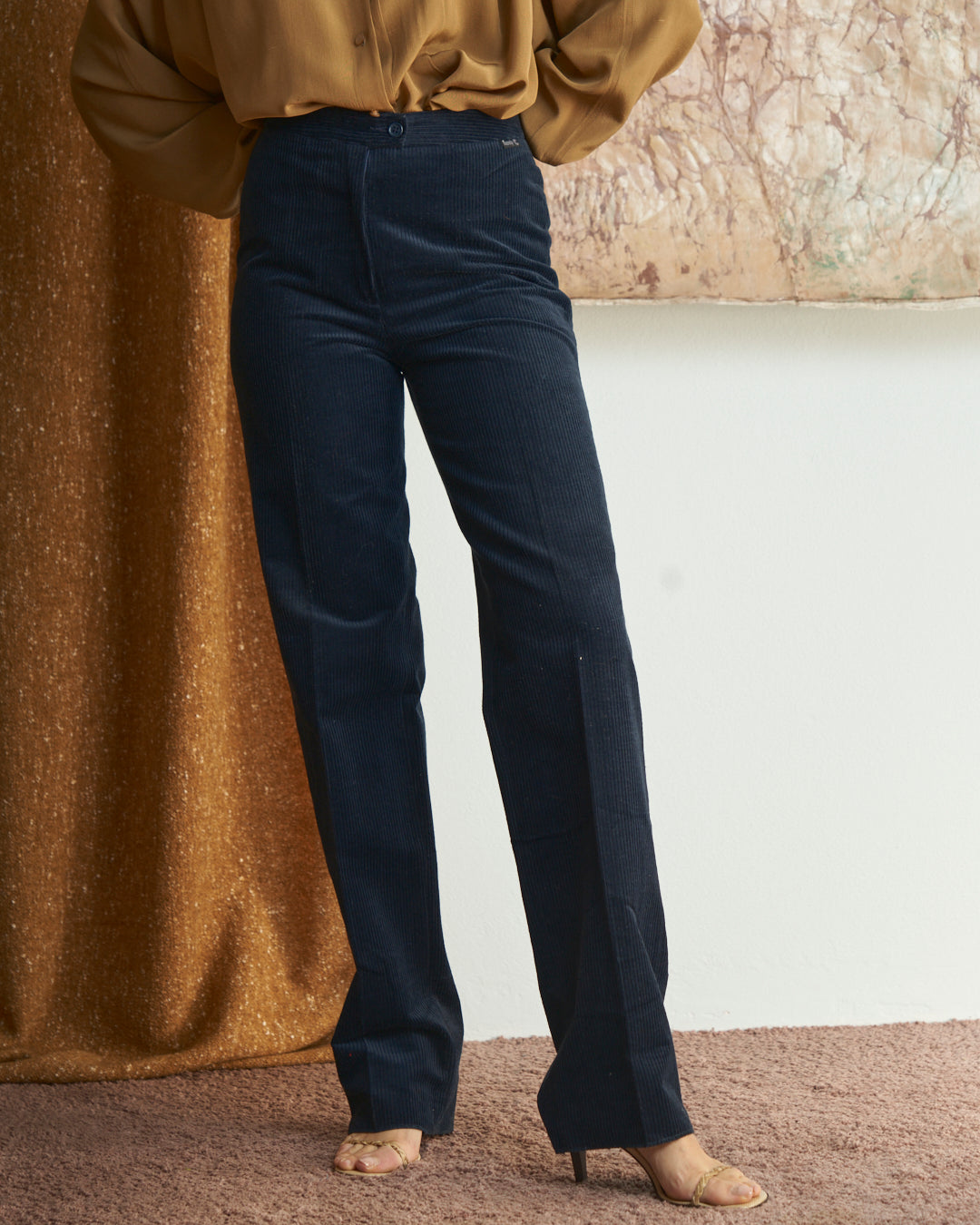 Pantalone anni 70 Fusalp in velluto a coste blu navy con cartellino