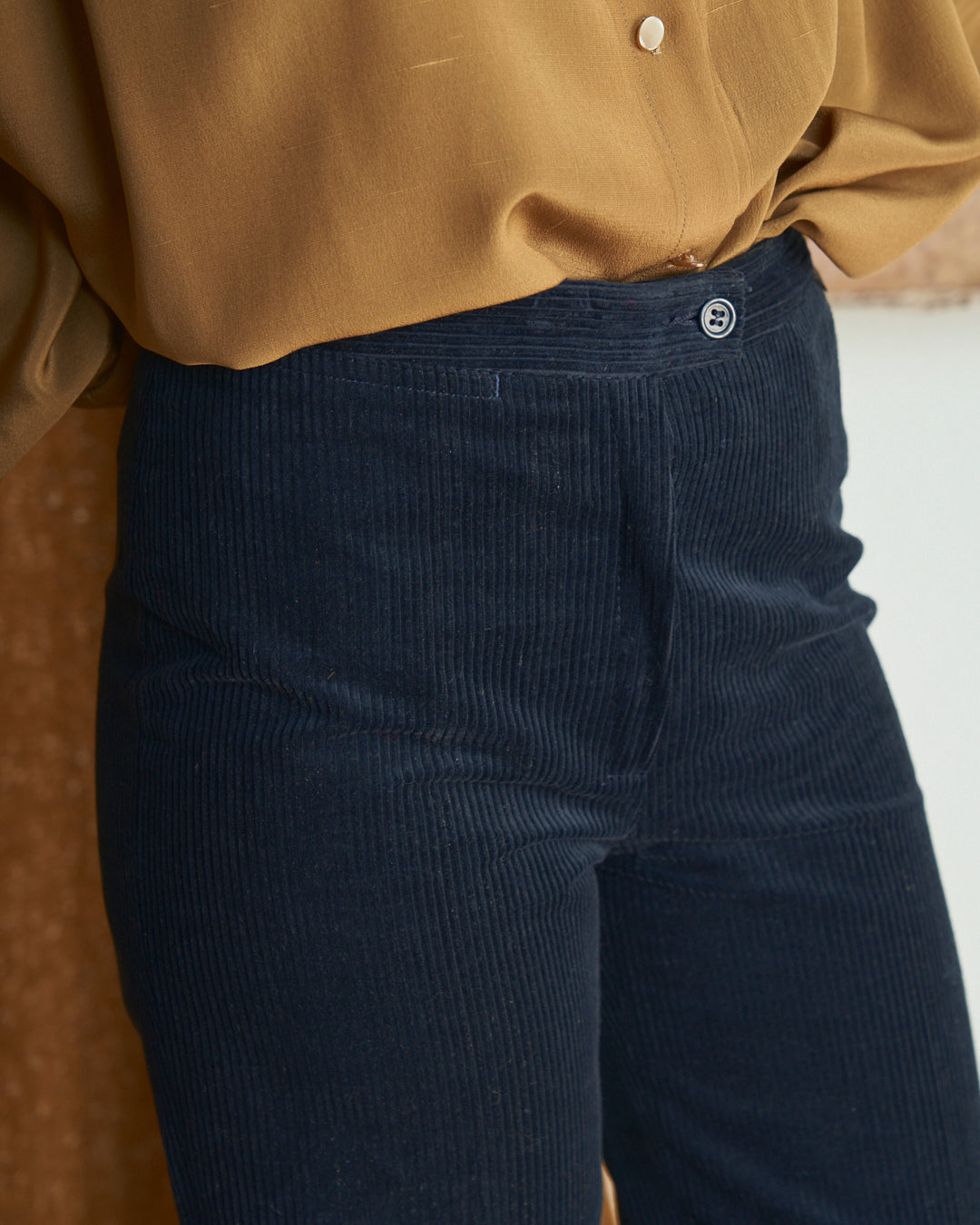 Pantalone anni 70 Fusalp in velluto a coste blu navy con cartellino