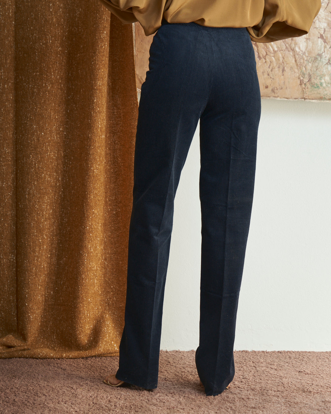 Pantalone anni 70 Fusalp in velluto a coste blu navy con cartellino