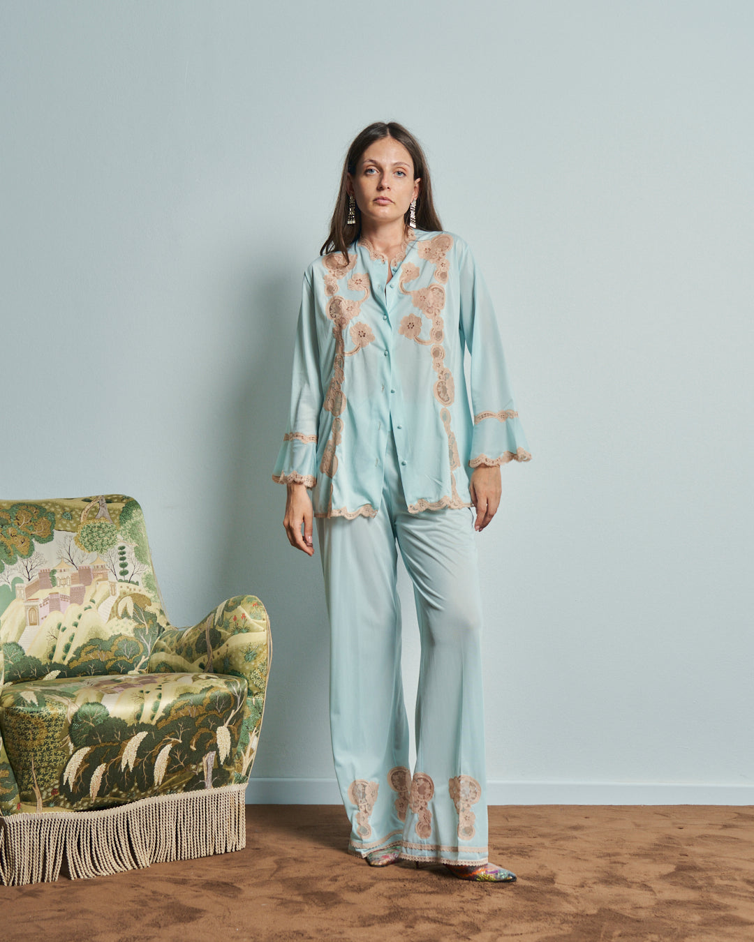 Pigiama anni 60 in rayon jersey e pizzo