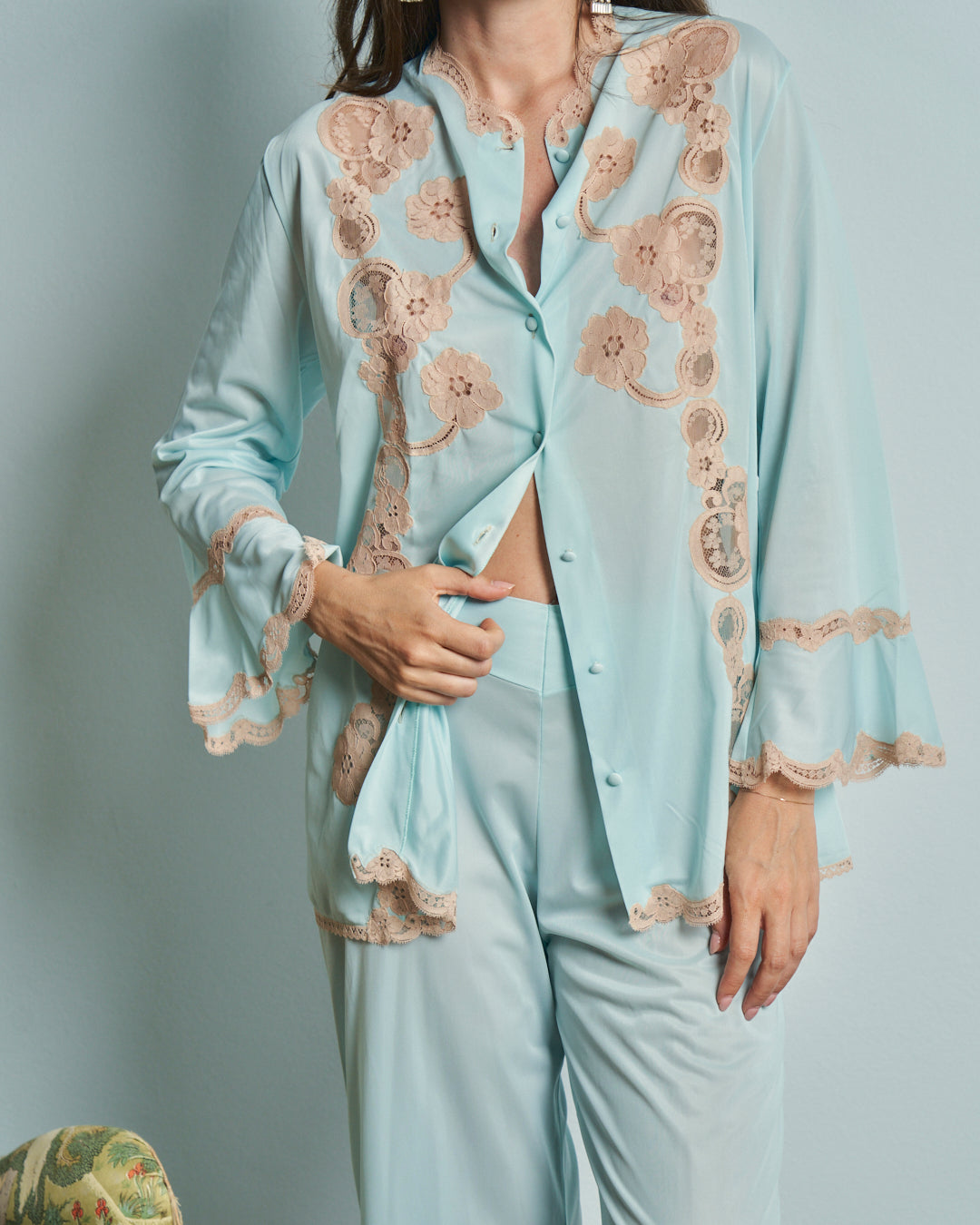 Pigiama anni 60 in rayon jersey e pizzo