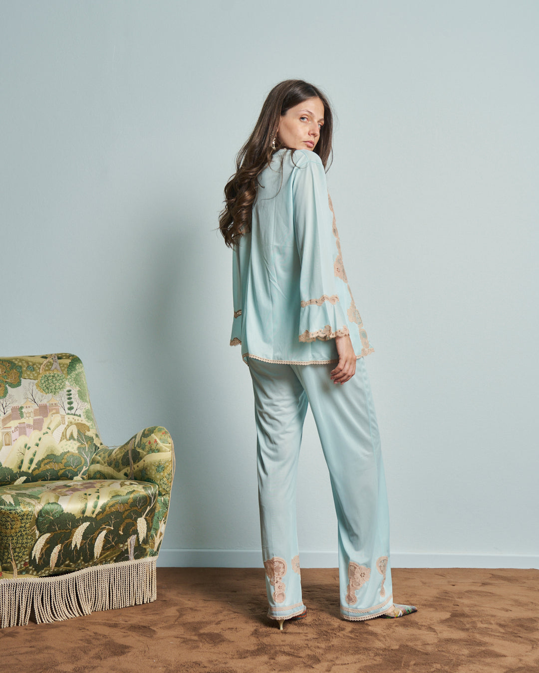 Pigiama anni 60 in rayon jersey e pizzo