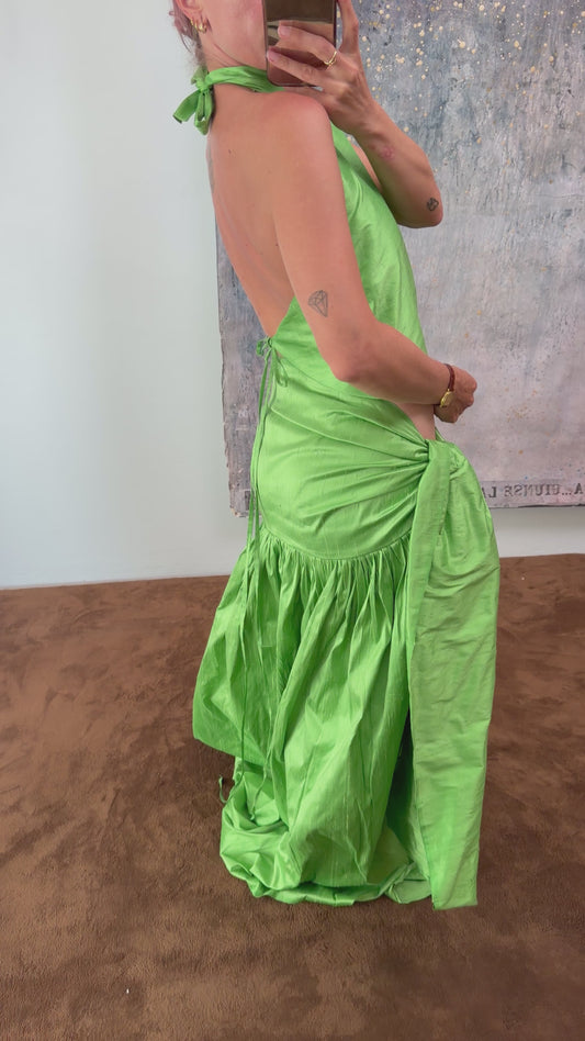 Set "Marisa" in shantung di seta verde mela, realizzato da Montanaro Vintage
