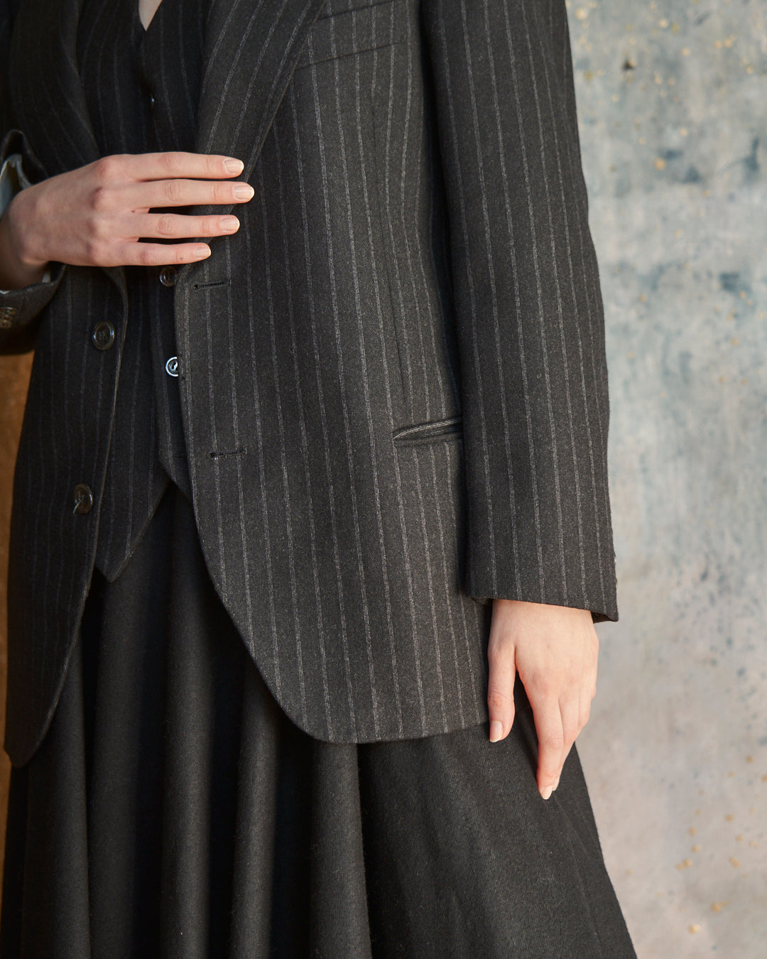 Completo set Blazer e Gilet gessato grigio antracite